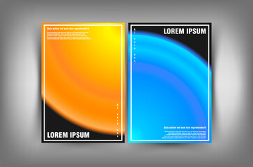 Set of covers. Minimal design with orange and blue gradient circles (in the style of Stars/Planets) on black background