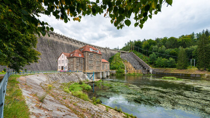 Dam on Bobr river and hydroelectric water power station in Pilchowice near Jelenia Gora in Poland © bubutu