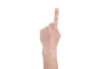 Man showing number one on white background, closeup.