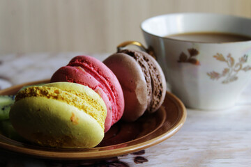 macaroons and cup of coffee