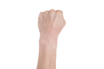 Male clenched fist, isolated on a white background. Win