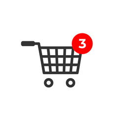 Shopping cart icon isolated on white background. Basket business concept. Shopping cart with number of purchases. Vector stock