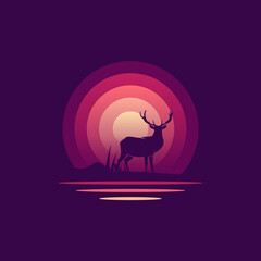 Deer Silhouette Sunset logo design inspiration