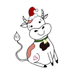 Cow, bull, calf with a bell. Vector illustration.