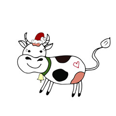 Cow, bull, calf with a bell. Vector illustration.