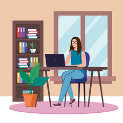 woman with laptop working from home design of telecommuting and activity theme Vector illustration
