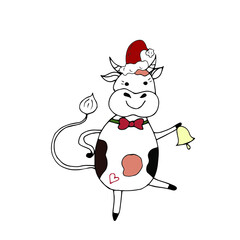 Cow, bull, calf with a bell. Vector illustration.