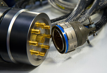 Multi-function cable assembly. Power connector close-up. Power cable connections.