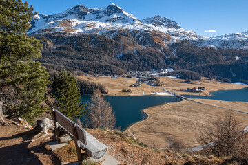 A scenic view of Alps and Silvaplana lake