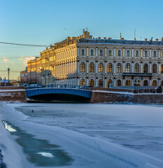 Walk on a sunny winter evening  in St. Petersburg.