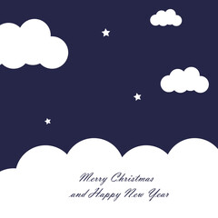 Christmas card design. Night with clouds and stars vector illustration