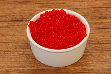 Red salmon caviar in the bowl