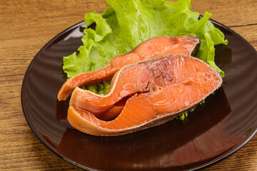 Two pink salmon fish steak