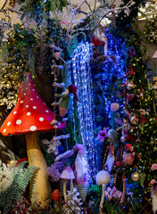 Fototapeta premium Close up for a Decorated Christmas tree. Holiday Background.