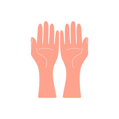 Two hands side by side, palms up. Vector illustration, flat cartoon minimal design, isolated on white background, top view, eps 10.