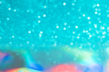 Abstract mixed holographic blue ai aqua blurred glitter shiny background. Liquid neon rainbow foil...