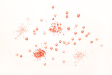 Powder in the balls with a radiant effect on the background of the set for blush. Make-up cosmetics