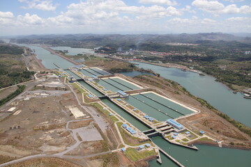 aerial view of the Panama canal locks