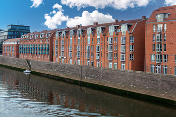 modern urban architecture in europe on the river bank - obrazy, fototapety, plakaty