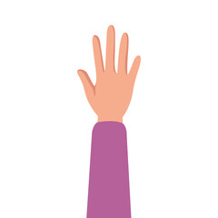 hand human protesting with purple sleeve vector illustration design