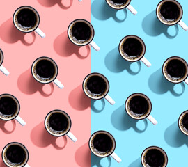 Coffee mug pattern overhead view - flat lay