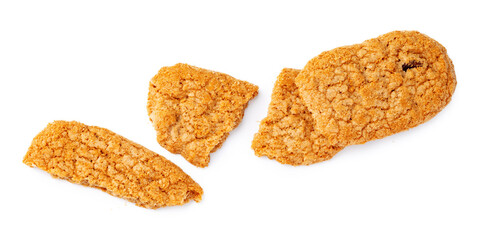 Heap of oat cookies isolated on white background