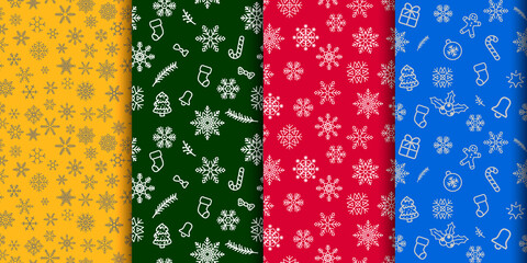 Set of attractive seamless patterns. Great for wrapping paper production. Merry Christmas !
