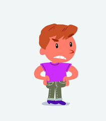 Angry cartoon character of little boy on jeans