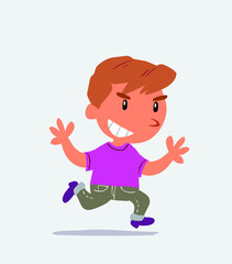 cartoon character of little boy on jeans running very pleased