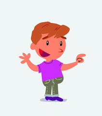  cartoon character of little boy on jeans smiling while pointing
