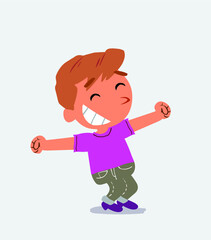  Euphoric little boy on jeans in funny cartoon character