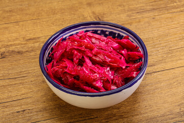 Marinated red cabbage in the bowl