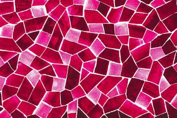 Obraz na płótnie Canvas Geometric shape background. Pink mosaic pieces background. Ceramic decoration texture.