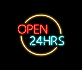 Open 24Hrs Neon Letters