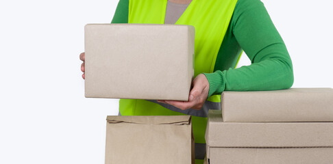 hand deliver worker delivery green vest gift box blank order form waybill