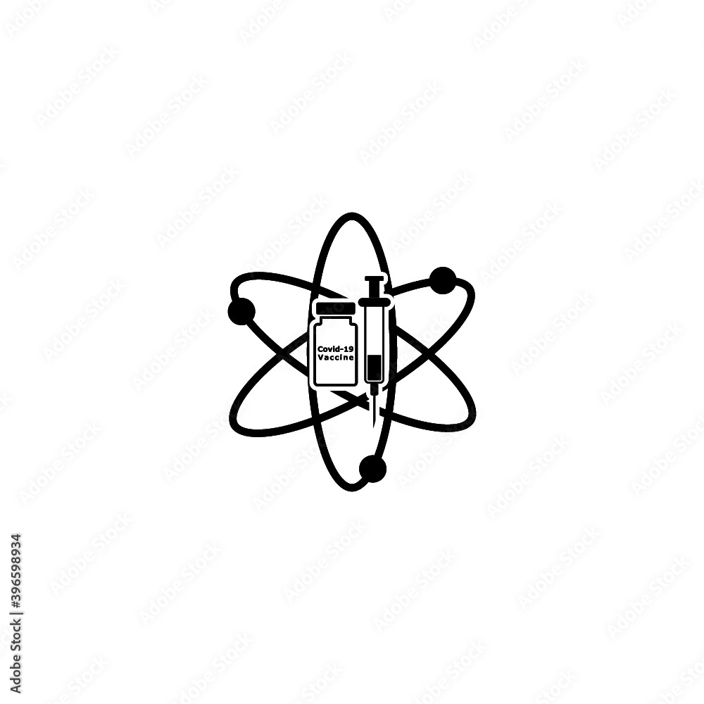 Sticker Vaccine icon isolated on white background. Atom sign