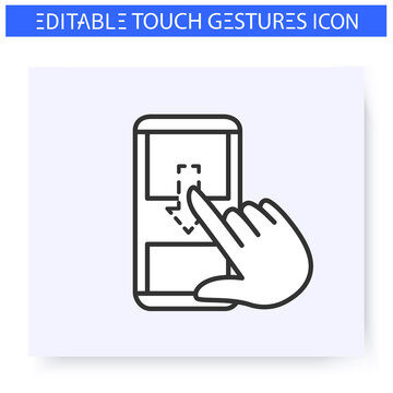 Vertical scroll down hand gesture line icon. Swipe on screen. Multitouch gestures for smartphone use.Touchscreen technology.User interface action concept.Isolated vector illustration.Editable stroke 