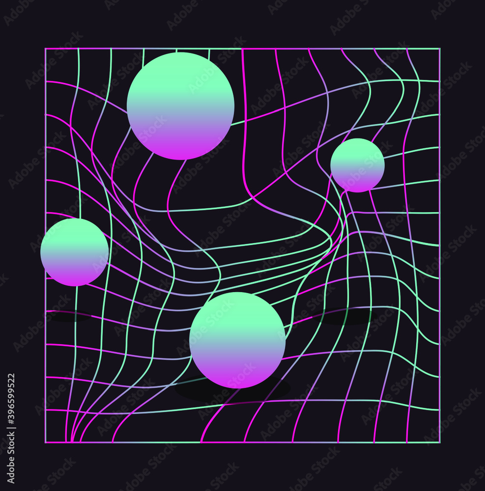 Aufkleber surreal background with spheres and laser grid. synthwave and vaporwave aesthetics of 80's and 90's.