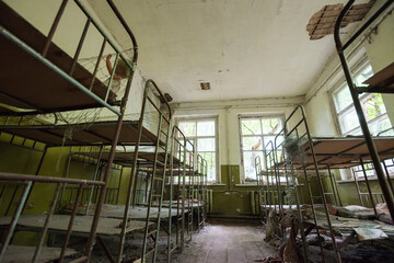 Inside kindergarten in abandoned village of Chernobyl zone