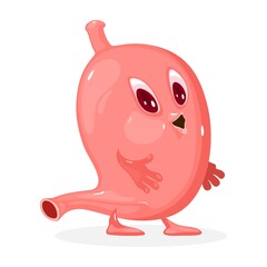 Fototapeta premium Cute human organ in good condition with eyes and mouth. Vector digestive tract and internal organ character. Part of human organism idea isolated on white background