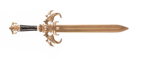 Fotobehang golden sword isolated on white background © serikbaib
