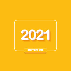 2021 Happy new year creative design background or greeting card with text. vector 2021 new year numbers with shadow isolated on orange abstract background