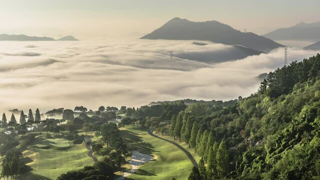 The mist of the golf court Baekbongsan morning. Baekbongsan Mountain in Seoul, South Korea