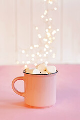 Cup of hot chocolate with marshmallows on the top