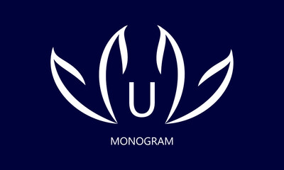 Fototapeta premium Elegant minimalist logo with the letter U in white on a dark background. Exquisite business sign, monogram identical to restaurant, boutique, hotel, jewelry.