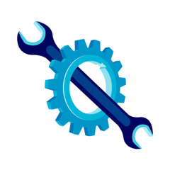 Gear and spanner 3D vector icon. Illustration in flat style isolated on white background.