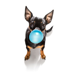 dog chewing bubble gum