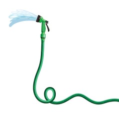 garden hose with watering can flat illustration. hand tool - 396604794