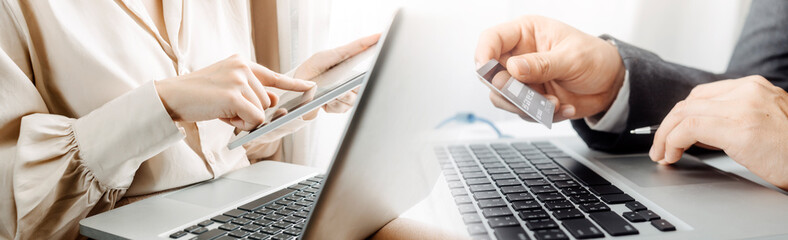 Searching Browsing Internet Data Information with blank search bar.businessman working with smart...