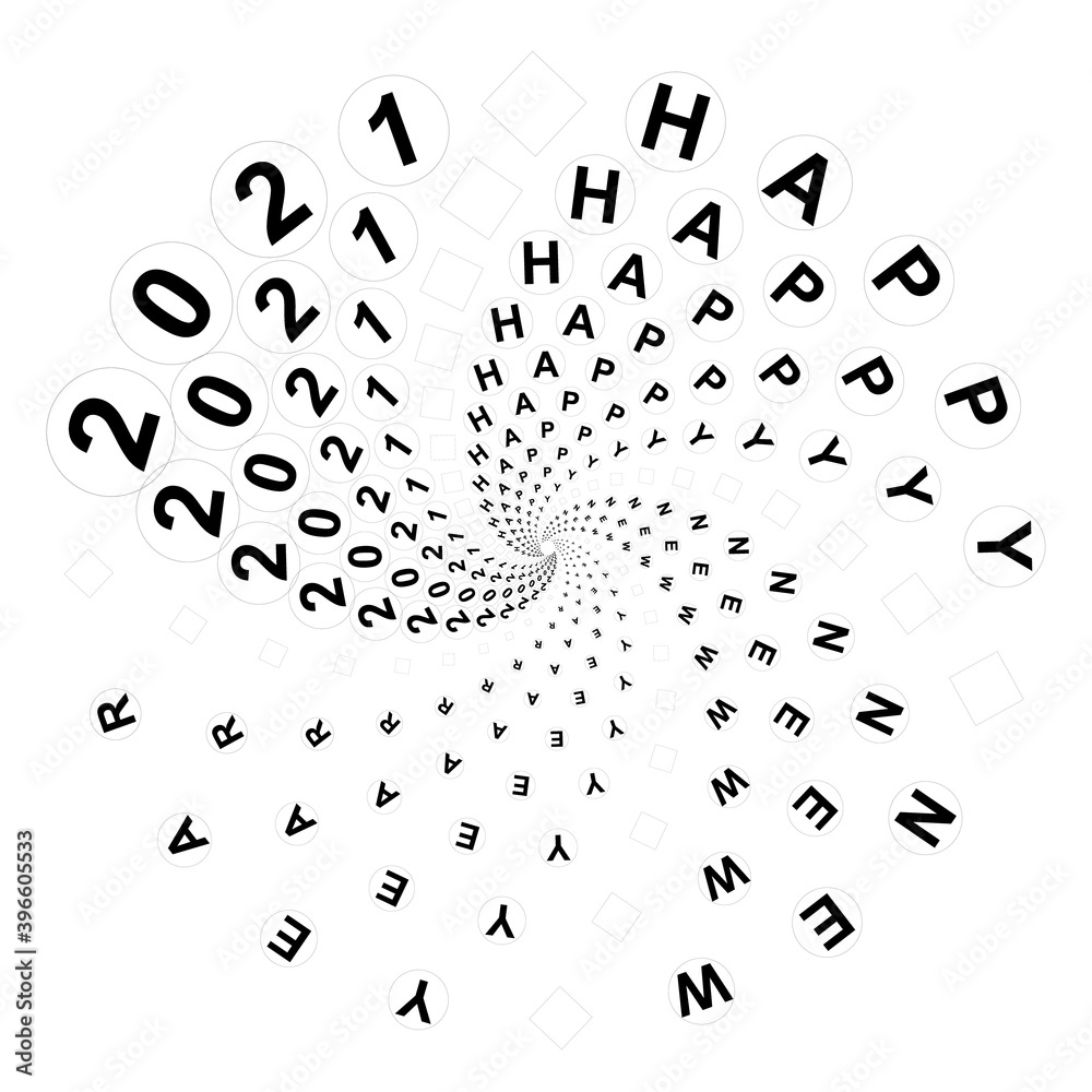 Poster abstract halftone dotted circle with words happy new year 2021
